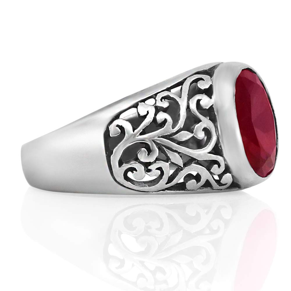 アクセサリー RED STONE SILVER925 Ring Sterling Silver Men's Ring: Red Zircon Stone, Handcrafted